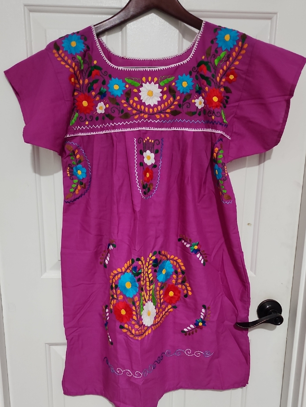 Girls' Embroidered Fuchsia Floral Dress